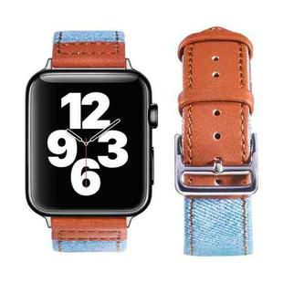 Silver Buckle Leather Strap For Apple Watch Series 9&8&7 41mm / SE 3&SE 2&6&SE&5&4 40mm / 3&2&1 38mm(Light blue + brown)