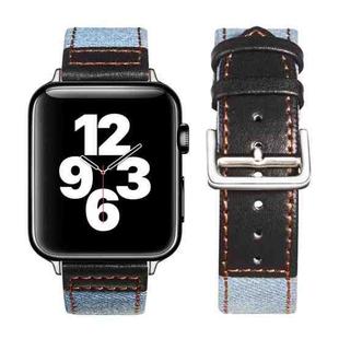 Silver Buckle Leather Strap For Apple Watch Series 9&8&7 41mm / SE 3&SE 2&6&SE&5&4 40mm / 3&2&1 38mm(Light Blue+Black)