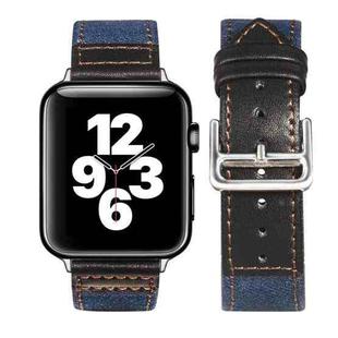 Silver Buckle Leather Strap For Apple Watch Series 9&8&7 41mm / SE 3&SE 2&6&SE&5&4 40mm / 3&2&1 38mm(Blue+Black)