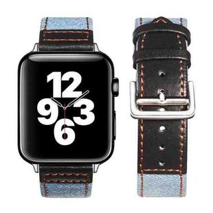 Silver Buckle Leather Strap For Apple Watch Ultra 49mm&Watch Ultra 2 49mm / Series 9&8&7 45mm / SE 3&SE 2&6&SE&5&4 44mm / 3&2&1 42mm(Light Blue+Black)
