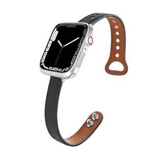 Leather  Strap Watch Band For Apple Watch Ultra 49mm&Watch Ultra 2 49mm / Series 9&8&7 45mm / SE 3&SE 2&6&SE&5&4 44mm / 3&2&1 42mm(Black)