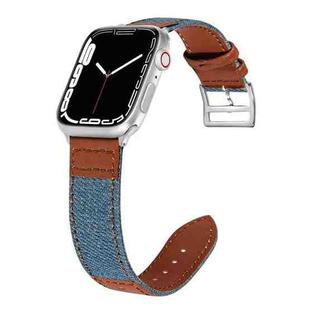 Denim Fit Leather Watch Band For Apple Watch Series 8&7 41mm / SE 2&6&SE&5&4 40mm / 3&2&1 38mm(Light Blue+Brown)