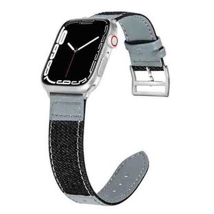 Denim Fit Leather Watch Band For Apple Watch Ultra 49mm / Series 8&7 45mm / SE 2&6&SE&5&4 44mm / 3&2&1 42mm(Black + Light Blue)
