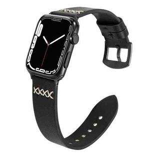 Leather  Strap Watch Band For Apple Watch Ultra 49mm&Watch Ultra 2 49mm / Series 9&8&7 45mm / SE 3&SE 2&6&SE&5&4 44mm / 3&2&1 42mm(Black)