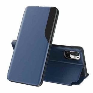 For Xiaomi Redmi Note 10 5G / Poco M3 Pro Side Display  Shockproof Horizontal Flip Leather Case with Holder(Blue)