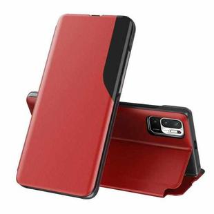 For Xiaomi Redmi Note 10 5G / Poco M3 Pro Side Display  Shockproof Horizontal Flip Leather Case with Holder(Red)