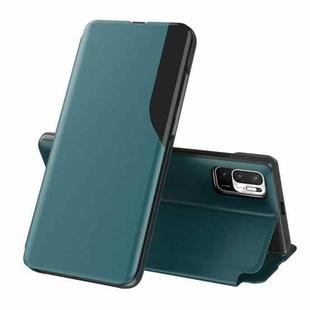 For Xiaomi Redmi Note 10 5G / Poco M3 Pro Side Display  Shockproof Horizontal Flip Leather Case with Holder(Green)