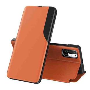 For Xiaomi Redmi Note 10 5G / Poco M3 Pro Side Display  Shockproof Horizontal Flip Leather Case with Holder(Orange)