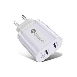 002 40W Dual Port PD USB-C / Type-C Fast Charger for iPhone / iPad Series, EU Plug(White)