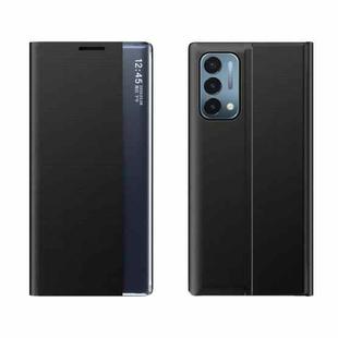 For OnePlus Nord 2 5G Side Window Display Magnetic Suction Plain Grain Flip PU Leather + PC Case with Holder(Black)