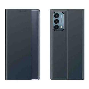 For OnePlus Nord N200  5G Side Window Display Magnetic Suction Plain Grain Flip PU Leather + PC Case with Holder(Dark Blue)