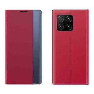 For Xiaomi Mi 11 Side Window Display Magnetic Suction Plain Grain Flip PU Leather + PC Case with Holder(Red)