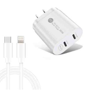 002 40W Dual Port PD / Type-C Fast Charger with USB-C to 8 Pin Data Cable, US Plug(White)
