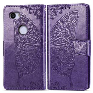 Butterfly Love Flowers Embossing Horizontal Flip Leather Case for Google Pixel 3A XL, with Holder & Card Slots & Wallet & Lanyard(Dark purple)