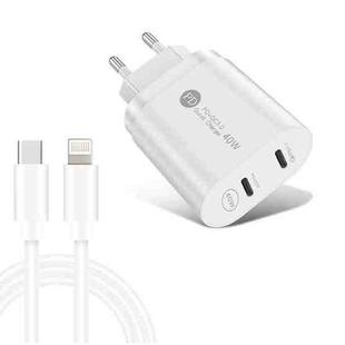 002 40W Dual Port PD / Type-C Fast Charger with USB-C to 8 Pin Data Cable, EU Plug(White)