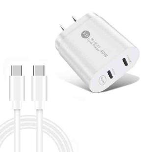 002 40W PD3.0 Dual Port USB-C / Type-C Charger with Type-C to Type-C  Data Cable, US Plug(White)