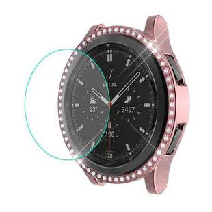 For Samsung Galaxy Watch4 Classic 42mm ENKAY Hat-Prince 2 in 1 Full Coverage Electroplated PC Case with Decorative Diamond + Tempered Glass Protector(Pink)