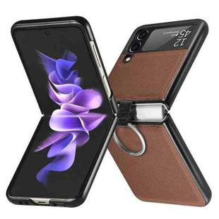 For Samsung Galaxy Z Flip3 5G Litchi Pattern Folding Phone Case with Ring Buckle(Brown)