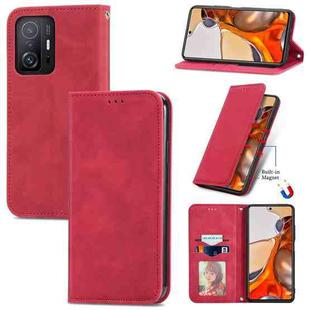 For Xiaomi Mi 11T / 11T Pro Retro Skin Feel Magnetic Horizontal Flip Leather Case with Holder & Card Slots & Wallet & Photo Frame(Red)