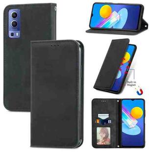 For vivo Y72 5G Retro Skin Feel Magnetic Horizontal Flip Leather Case With Holder & Card Slots & Wallet & Photo Frame(Black)