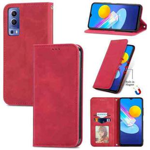 For vivo Y72 5G Retro Skin Feel Magnetic Horizontal Flip Leather Case With Holder & Card Slots & Wallet & Photo Frame(Red)