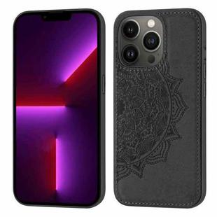 Mandala Embossed Cloth Cover PC + TPU Case with Magnetic Function and Hand Strap For iPhone 13 Pro Max(Black)