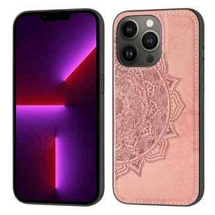 Mandala Embossed Cloth Cover PC + TPU Case with Magnetic Function and Hand Strap For iPhone 13 Pro Max(Rose Gold)