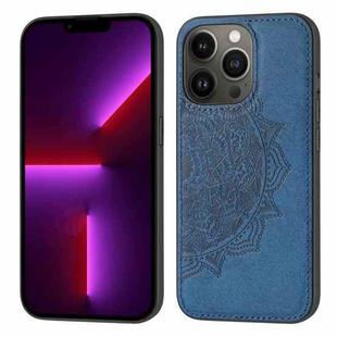 Mandala Embossed Cloth Cover PC + TPU Case with Magnetic Function and Hand Strap For iPhone 13 Pro Max(Blue)