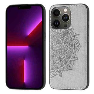 Mandala Embossed Cloth Cover PC + TPU Case with Magnetic Function and Hand Strap For iPhone 13 Pro Max(Grey)