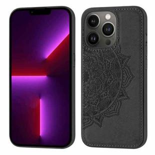 Mandala Embossed Cloth Cover PC + TPU Case with Magnetic Function and Hand Strap For iPhone 13 Pro(Black)