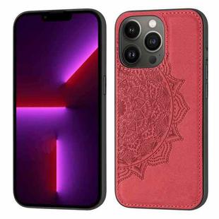 Mandala Embossed Cloth Cover PC + TPU Case with Magnetic Function and Hand Strap For iPhone 13 Pro(Red)