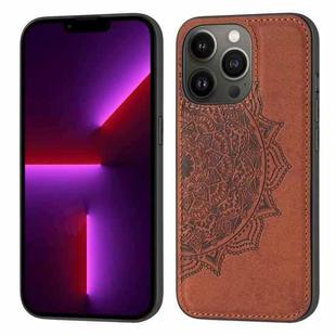 Mandala Embossed Cloth Cover PC + TPU Case with Magnetic Function and Hand Strap For iPhone 13 Pro(Brown)