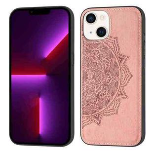 Mandala Embossed Cloth Cover PC + TPU Case with Magnetic Function and Hand Strap For iPhone 13(Rose Gold)