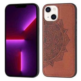 Mandala Embossed Cloth Cover PC + TPU Case with Magnetic Function and Hand Strap For iPhone 13 mini(Brown)