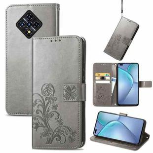 For Infinix Zero 8 Four-leaf Clasp Embossed Leather Case with Lanyard & Card Slot & Wallet & Holder(Grey)