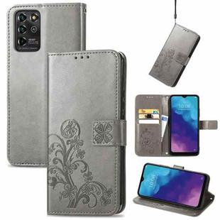 For ZTE V30 Vita Four-leaf Clasp Embossed Leather Case with Lanyard & Card Slot & Wallet & Holder(Grey)