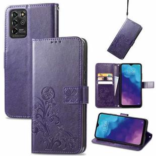 For ZTE V30 Vita Four-leaf Clasp Embossed Leather Case with Lanyard & Card Slot & Wallet & Holder(Purple)