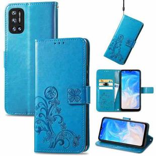 For DOOGEE N40 Pro Four-leaf Clasp Embossed Leather Case with Lanyard & Card Slot & Wallet & Holder(Blue)