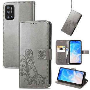 For DOOGEE N40 Pro Four-leaf Clasp Embossed Leather Case with Lanyard & Card Slot & Wallet & Holder(Grey)