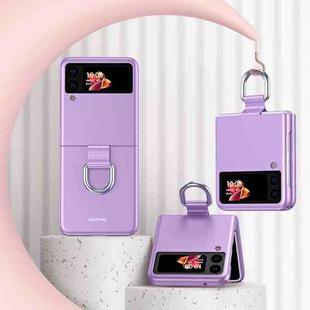 For Samsung Galaxy Z Flip3 5G Skin Feel Folding Phone Case with Drawstring Key Chain(Purple)
