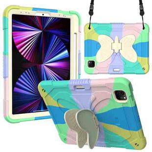 PC + Silicone Anti-drop Tablet Tablet Case with Butterfly Holder & Pen Slot for iPad Pro 11 2018 & 2020 & 2021 & Air 2020 10.9(Colourful Green)