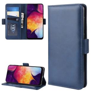 Dual-side Magnetic Buckle Horizontal Flip Leather Case for Galaxy A50, with Holder & Card Slots & Wallet & Photo Frame(Dark Blue)