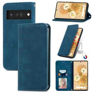 For Google Pixel 6 Retro Skin Feel Business Magnetic Horizontal Flip Leather Case With Holder & Card Slots & Wallet & Photo Frame(Blue)