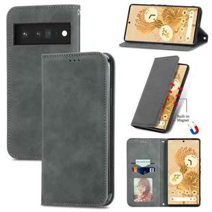 For Google Pixel 6 Retro Skin Feel Business Magnetic Horizontal Flip Leather Case With Holder & Card Slots & Wallet & Photo Frame(Grey)