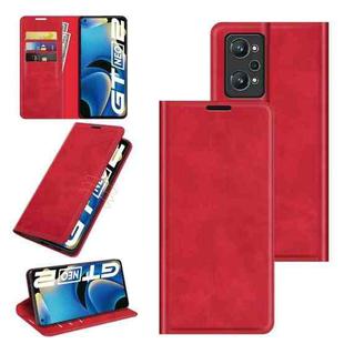 For OPPO Realme GT Neo2 Retro-skin Business Magnetic Suction Leather Case with Holder & Card Slots & Wallet(Red)