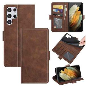 For Samsung Galaxy S22 Ultra 5G Dual-side Magnetic Buckle Horizontal Flip Leather Case with Holder & Card Slots & Wallet(Brown)