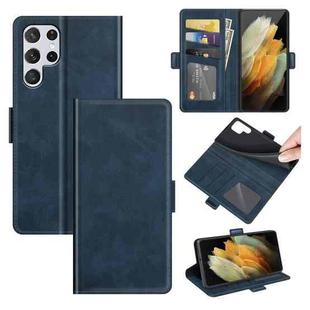 For Samsung Galaxy S22 Ultra 5G Dual-side Magnetic Buckle Horizontal Flip Leather Case with Holder & Card Slots & Wallet(Dark Blue)