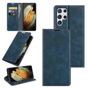For Samsung Galaxy S22 Ultra 5G Retro-skin Business Magnetic Suction Leather Case with Holder & Card Slots & Wallet(Dark Blue)