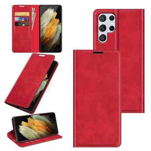 For Samsung Galaxy S22 Ultra 5G Retro-skin Business Magnetic Suction Leather Case with Holder & Card Slots & Wallet(Red)