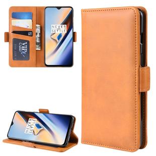 Dual-side Magnetic Buckle Horizontal Flip Leather Case for OnePlus 7, with Holder & Card Slots & Wallet & Photo Frame(Yellow)
